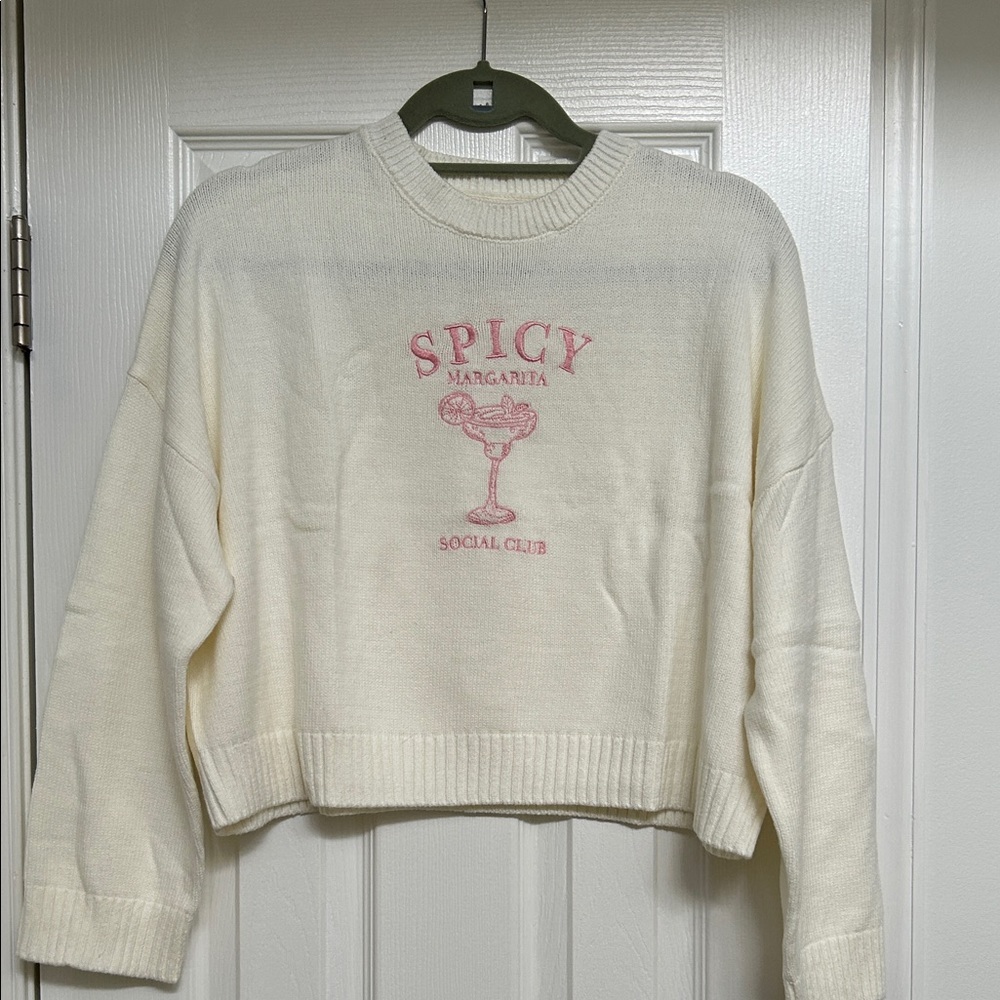 moon & madison Cream Sweater with Pink Graphic